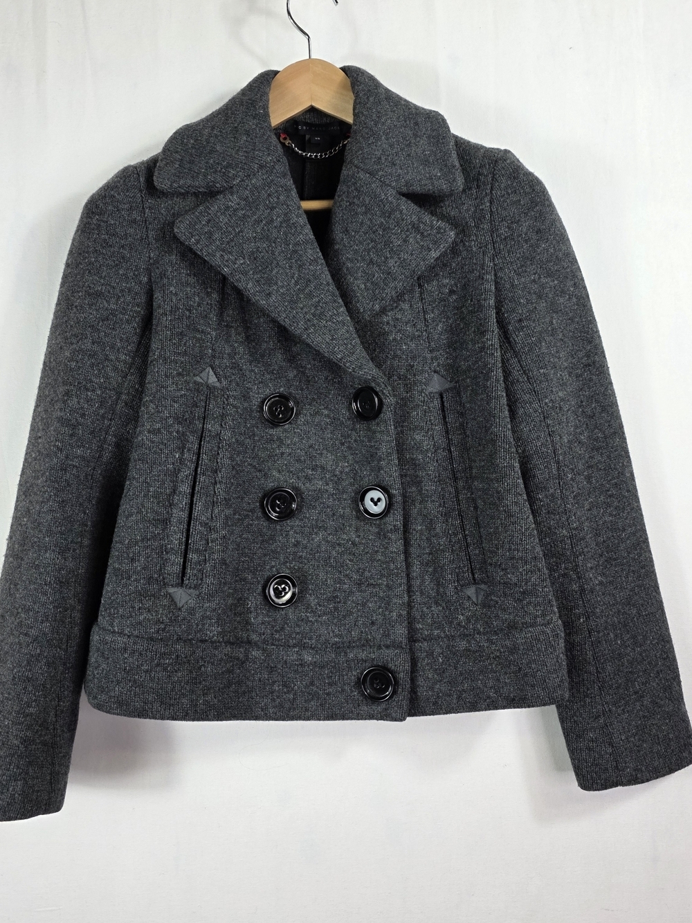 Marc By Marc Jacobs Charcoal Gray Wool Double-Breasted Peacoat